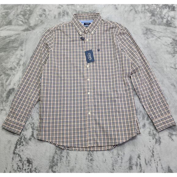 NEW Chaps Shirt Mens XL Brown Plaid Easy Care Long Sleeve Button-Down Stretch - Picture 1 of 14
